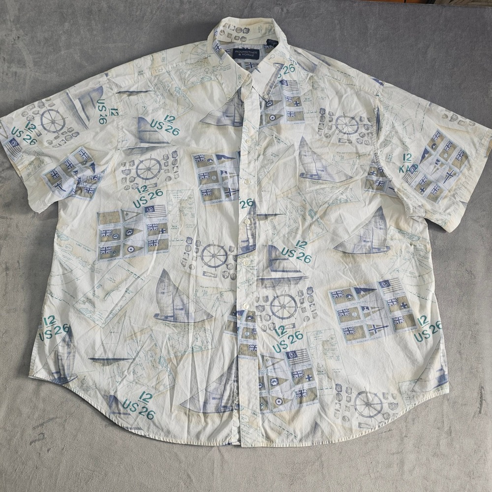Roundtree & Yorke Mens 3XL Big Nautical Sailboat Map Print Cotton Button Down S